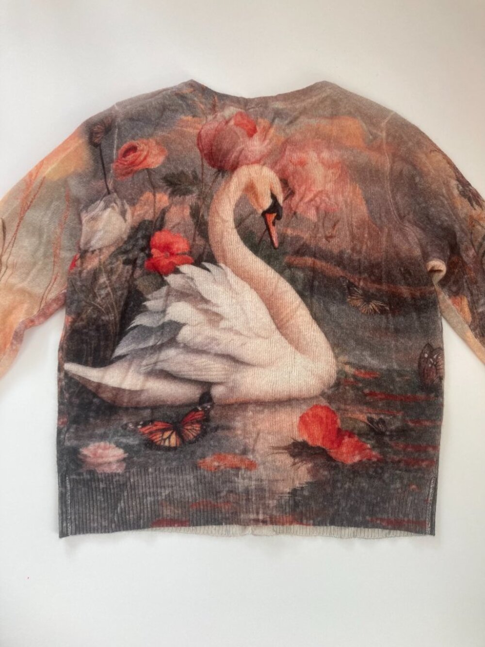 New ANTHROPOLOGIE Juliet Cashmere Cardigan Sweater S Floral Swan Print - Picture 5 of 5